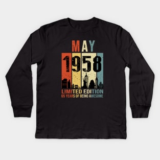 Made In 1958 May 65 Years Of Being Awesome Kids Long Sleeve T-Shirt